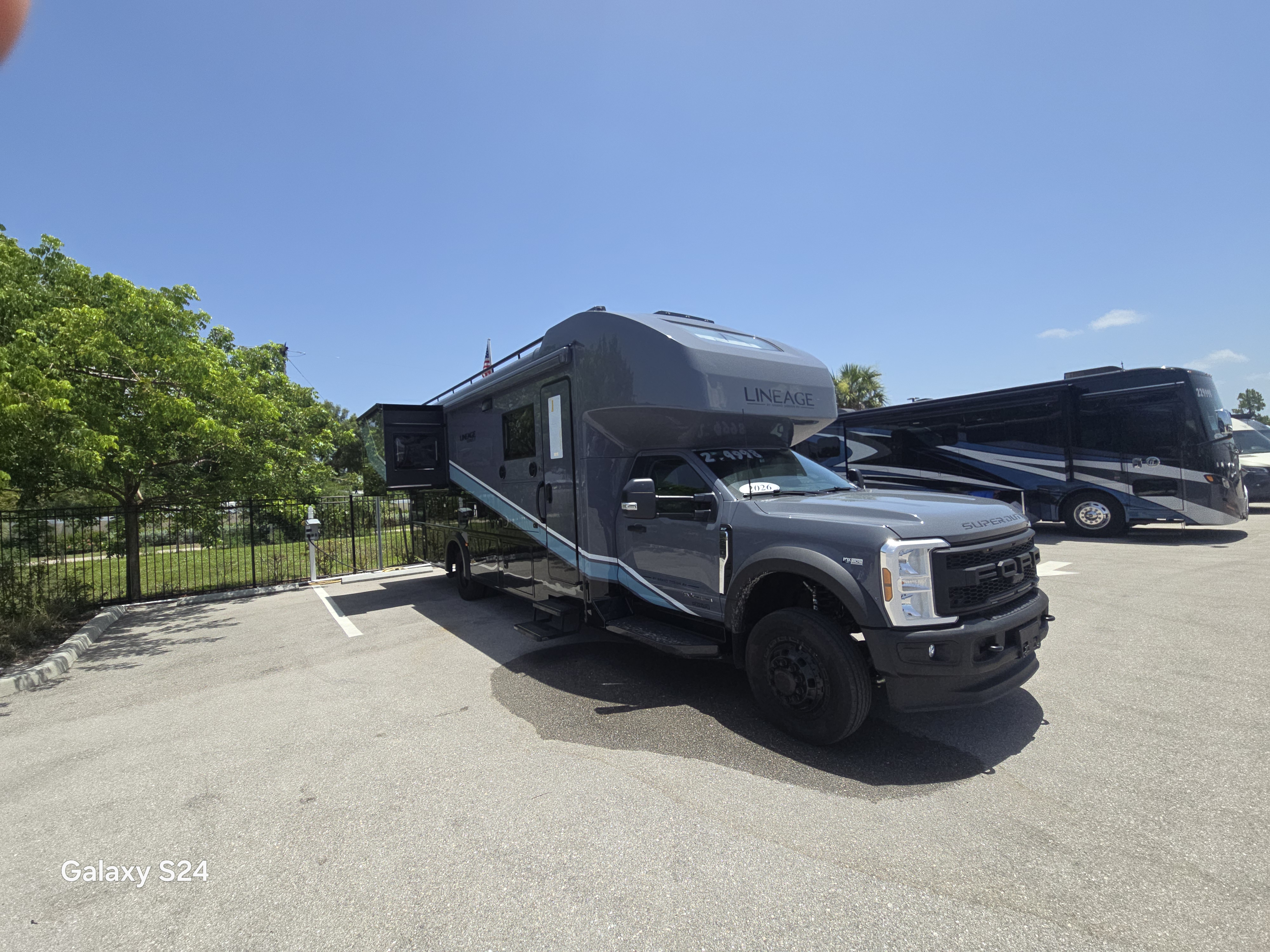 Motorhome parked on site during battery testing and replacement in Sarasota, FL